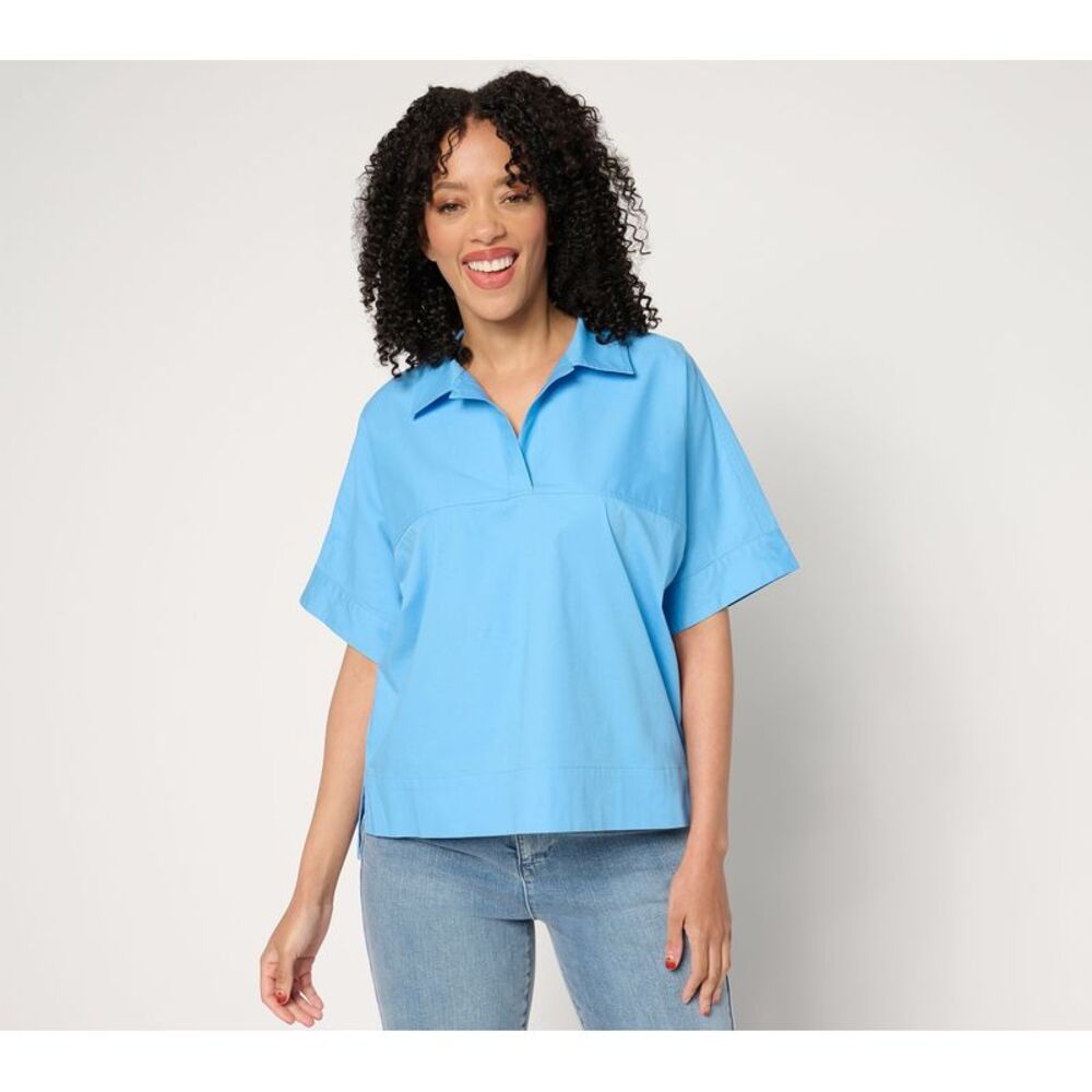 Studio Park Women's Top Plus Sz 2X Short Sleeve Pullover Henley Blue A682134